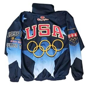 Vintage Champion 1996 Atlanta Olympics Team USA Windbreaker Jacket XL Blue